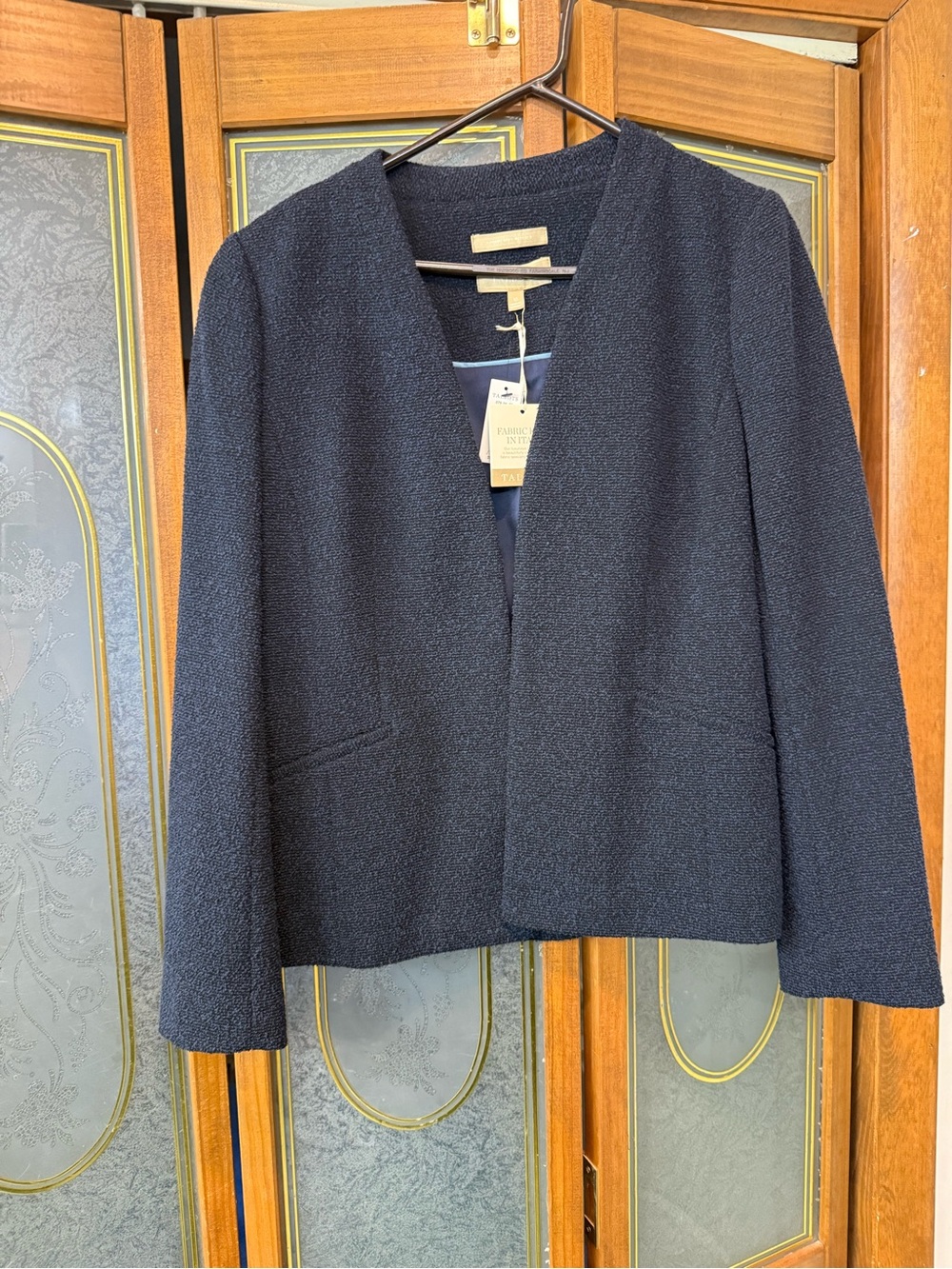 TALBOTS Ladies Navy Open-Front Textured Blazer, BRAND NEW